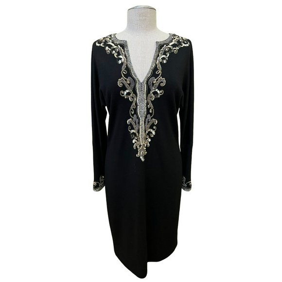 NAEEM KHAN Women's Tunic Top Sequins Embellished Wool Size 8 - Picture 1 of 4